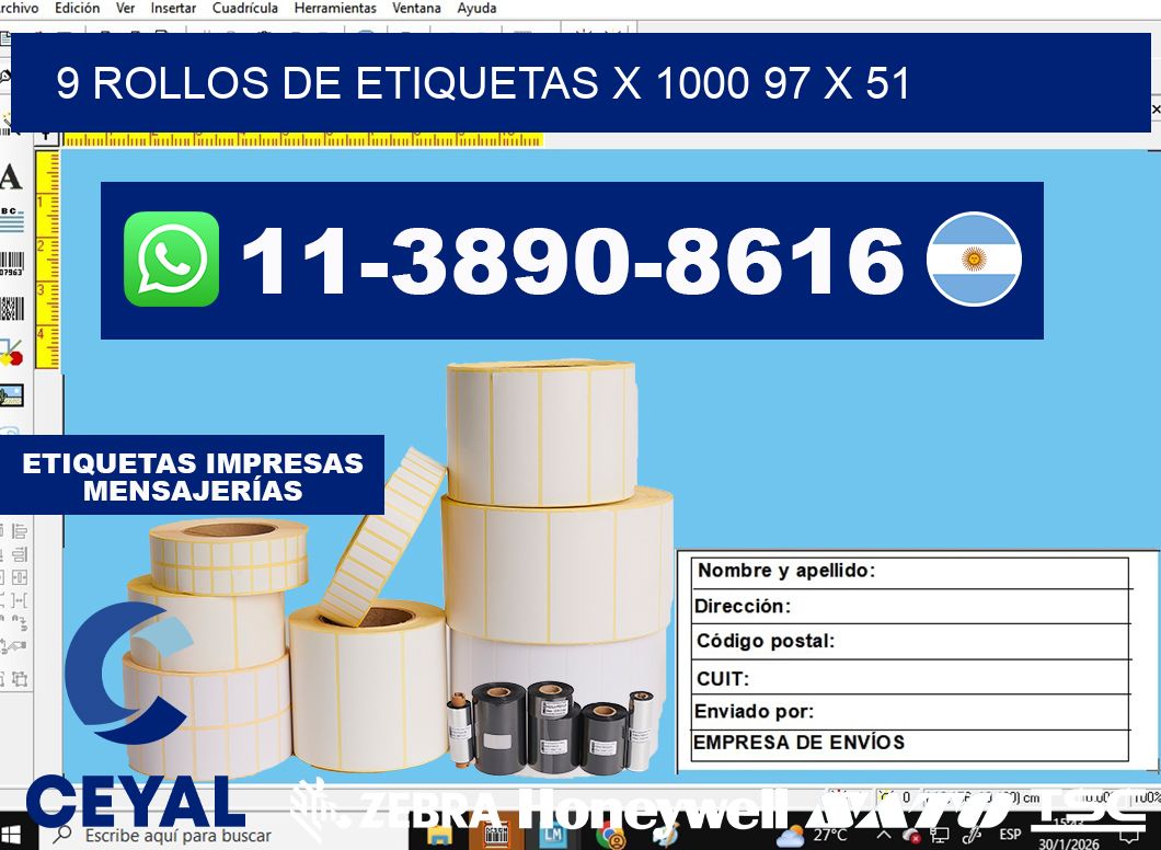 9 rollos de etiquetas x 1000 97 x 51