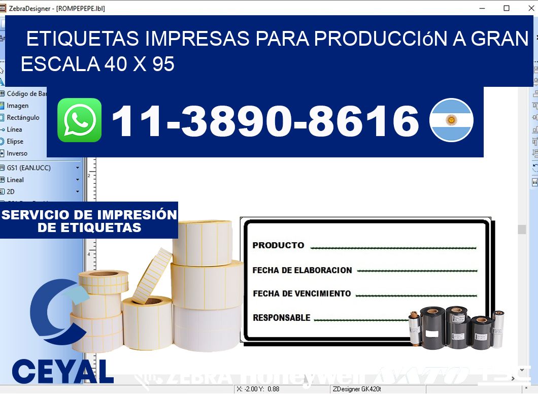 etiquetas impresas para producción a gran escala 40 x 95