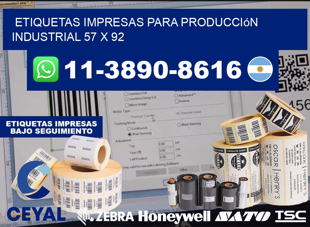 etiquetas impresas para producción industrial 57 x 92