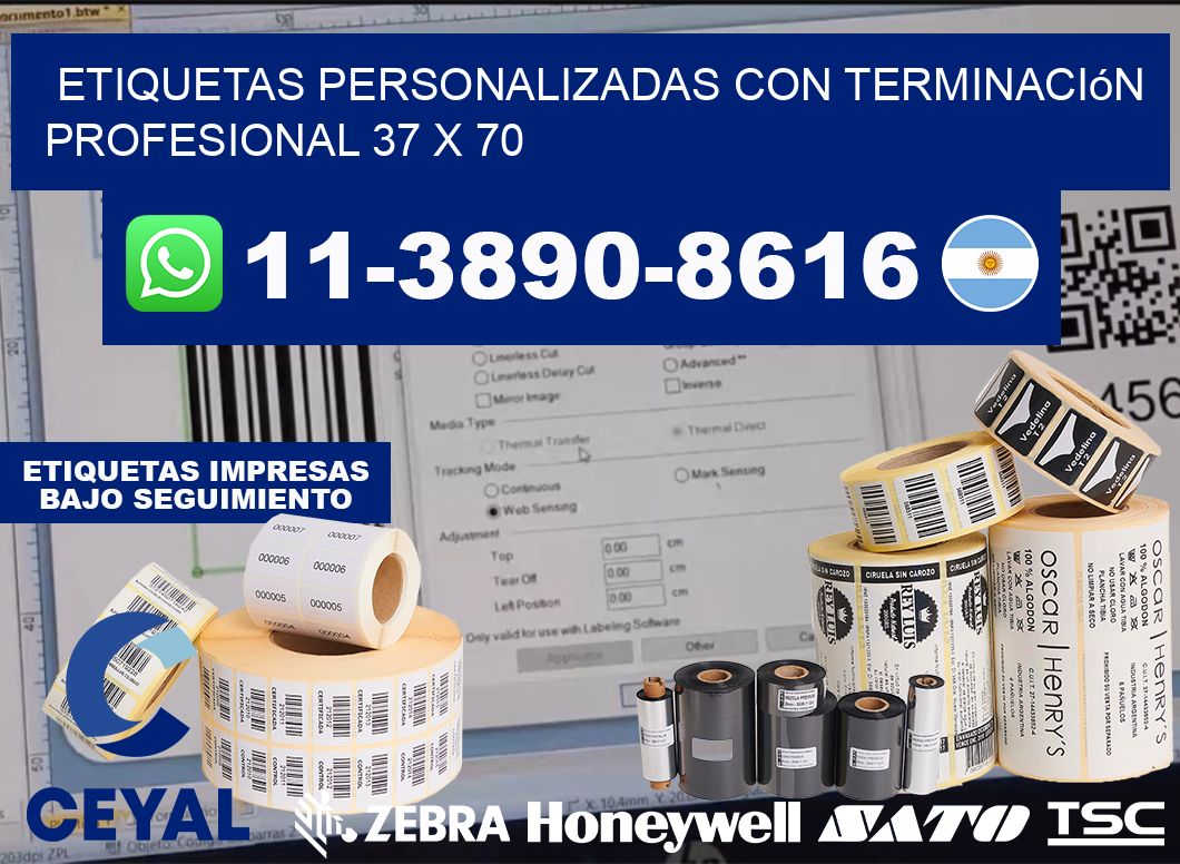 etiquetas personalizadas con terminación profesional 37 x 70