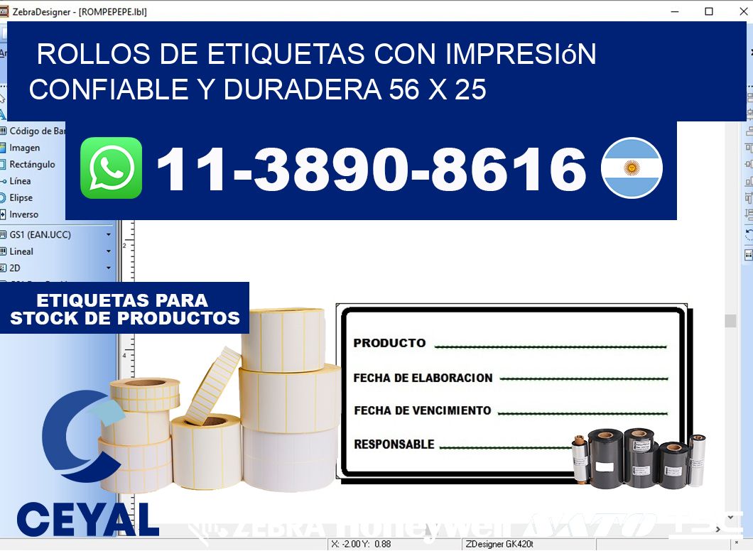 rollos de etiquetas con impresión confiable y duradera 56 x 25