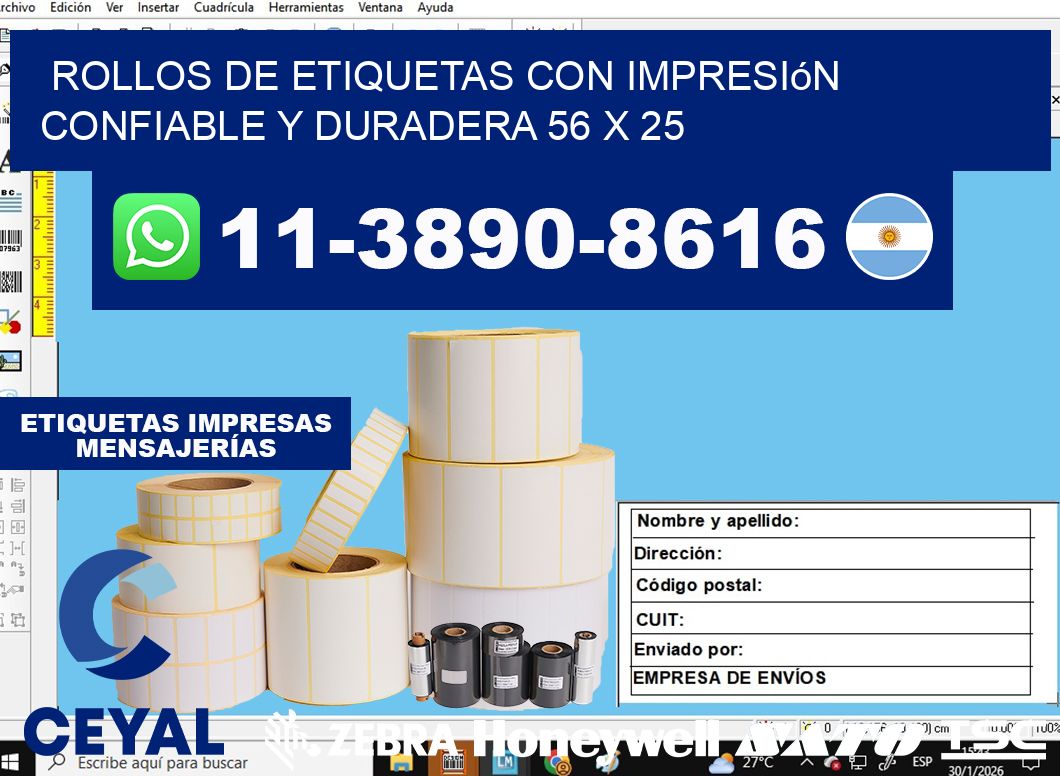 rollos de etiquetas con impresión confiable y duradera 56 x 25
