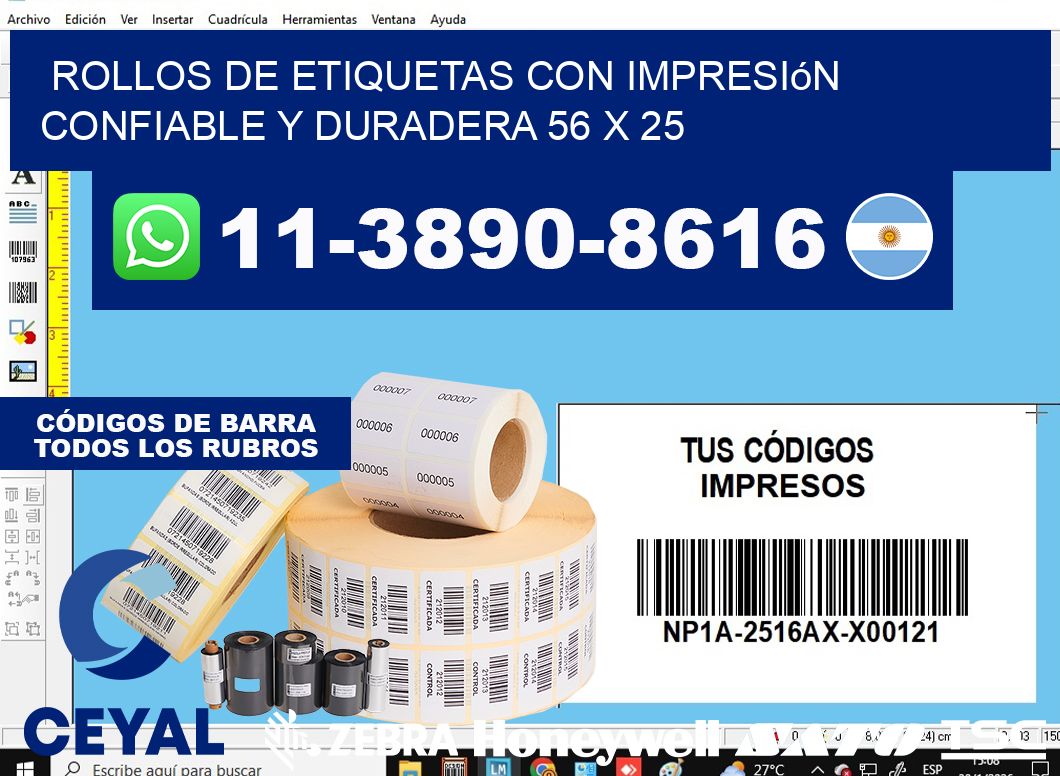 rollos de etiquetas con impresión confiable y duradera 56 x 25