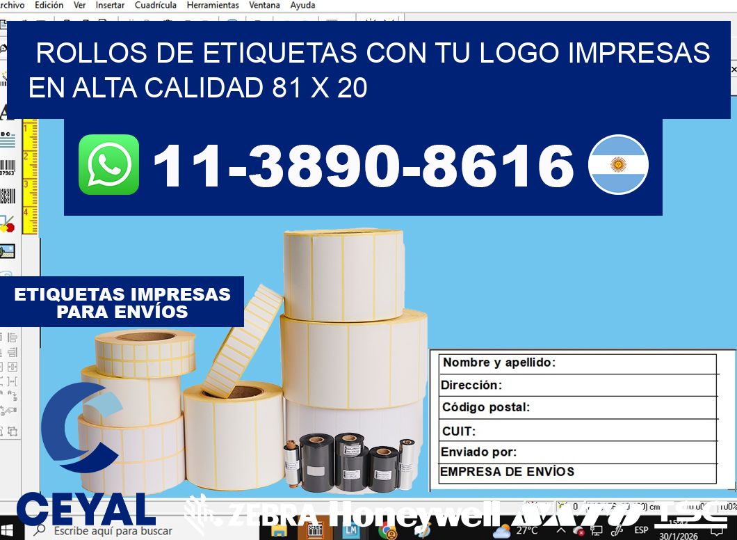 rollos de etiquetas con tu logo impresas en alta calidad 81 x 20