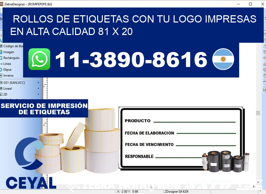 rollos de etiquetas con tu logo impresas en alta calidad 81 x 20