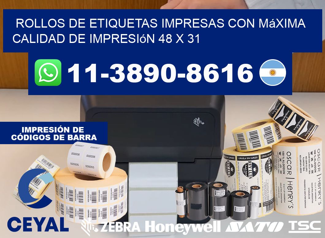 rollos de etiquetas impresas con máxima calidad de impresión 48 x 31