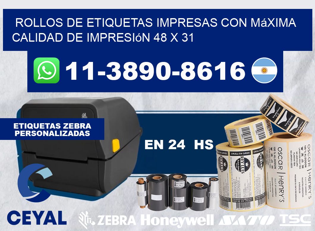 rollos de etiquetas impresas con máxima calidad de impresión 48 x 31