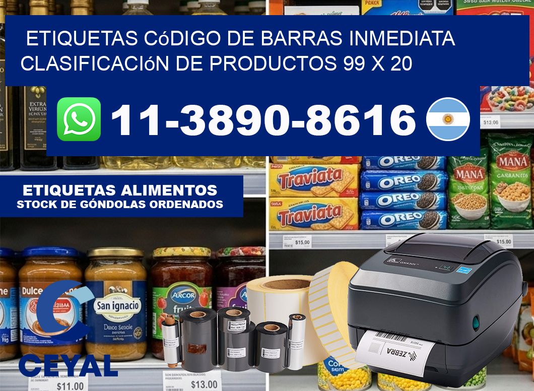 Etiquetas código de barras inmediata clasificación de productos 99 x 20