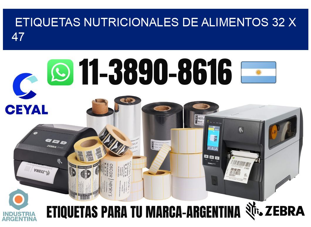 Etiquetas nutricionales de alimentos 32 x 47