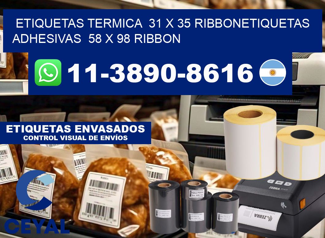Etiquetas termica 31 x 35 ribbonEtiquetas adhesivas 58 x 98 ribbon