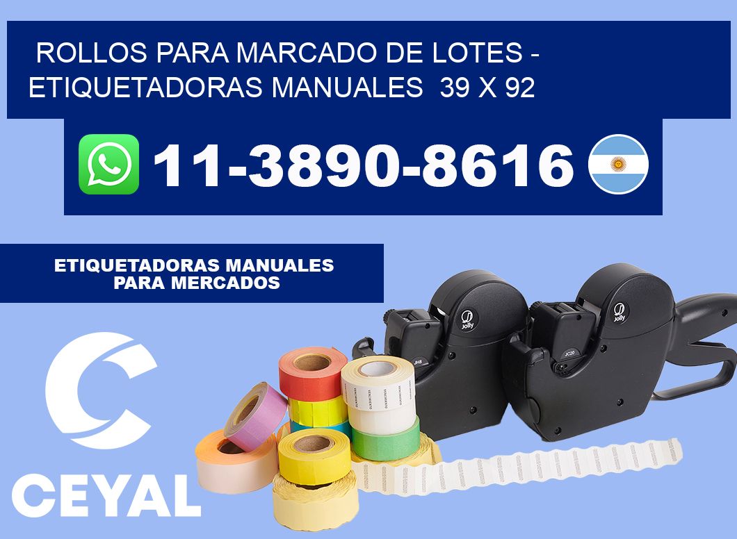 Rollos para marcado de lotes - Etiquetadoras Manuales 39 x 92