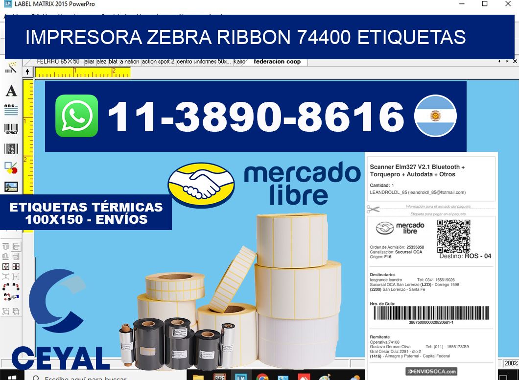 impresora zebra ribbon 74400 etiquetas