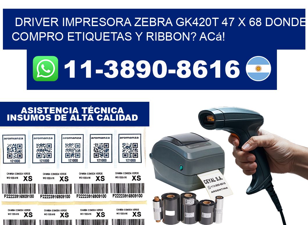 driver impresora zebra gk420t 47 x 68 Donde compro etiquetas y ribbon? Acá!