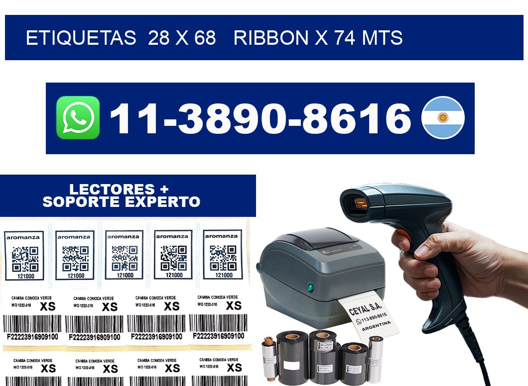 etiquetas  28 x 68   ribbon x 74 mts