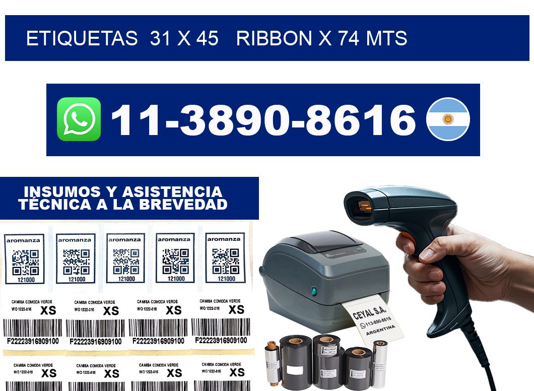 etiquetas  31 x 45   ribbon x 74 mts