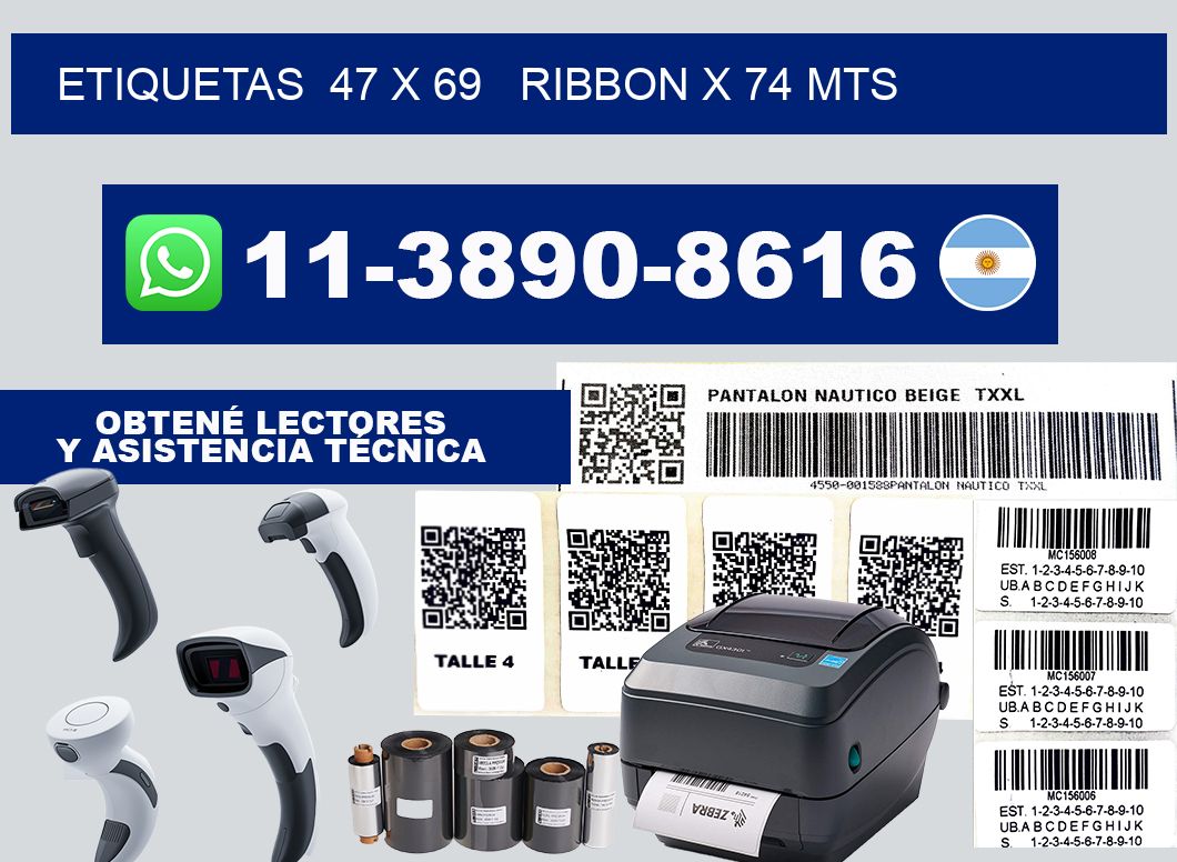 etiquetas  47 x 69   ribbon x 74 mts