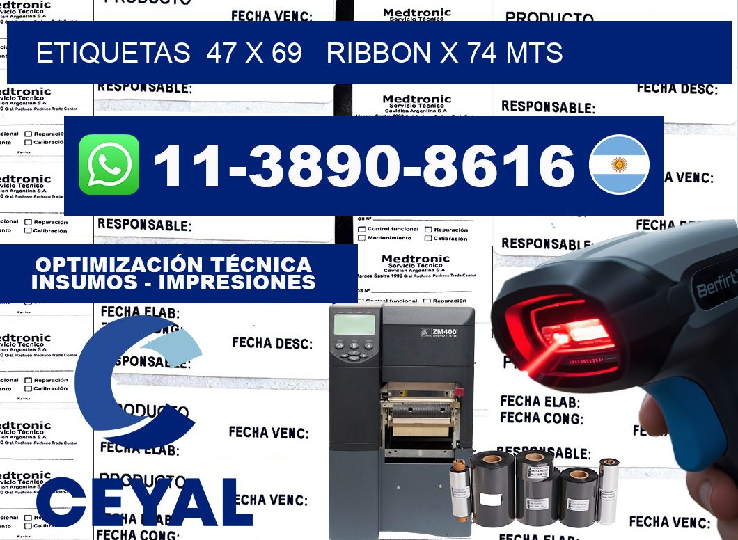 etiquetas  47 x 69   ribbon x 74 mts