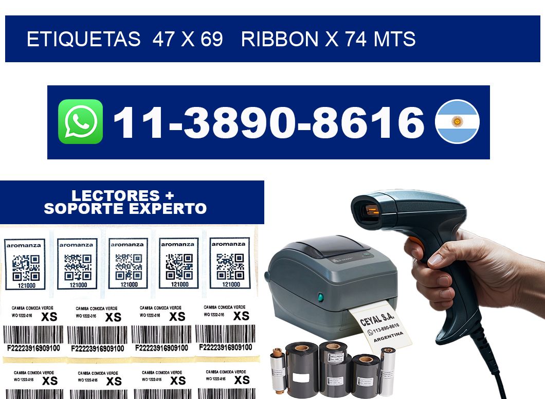 etiquetas  47 x 69   ribbon x 74 mts