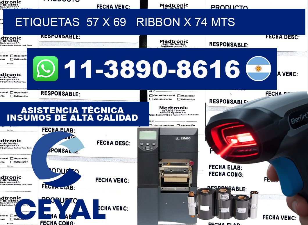 etiquetas  57 x 69   ribbon x 74 mts