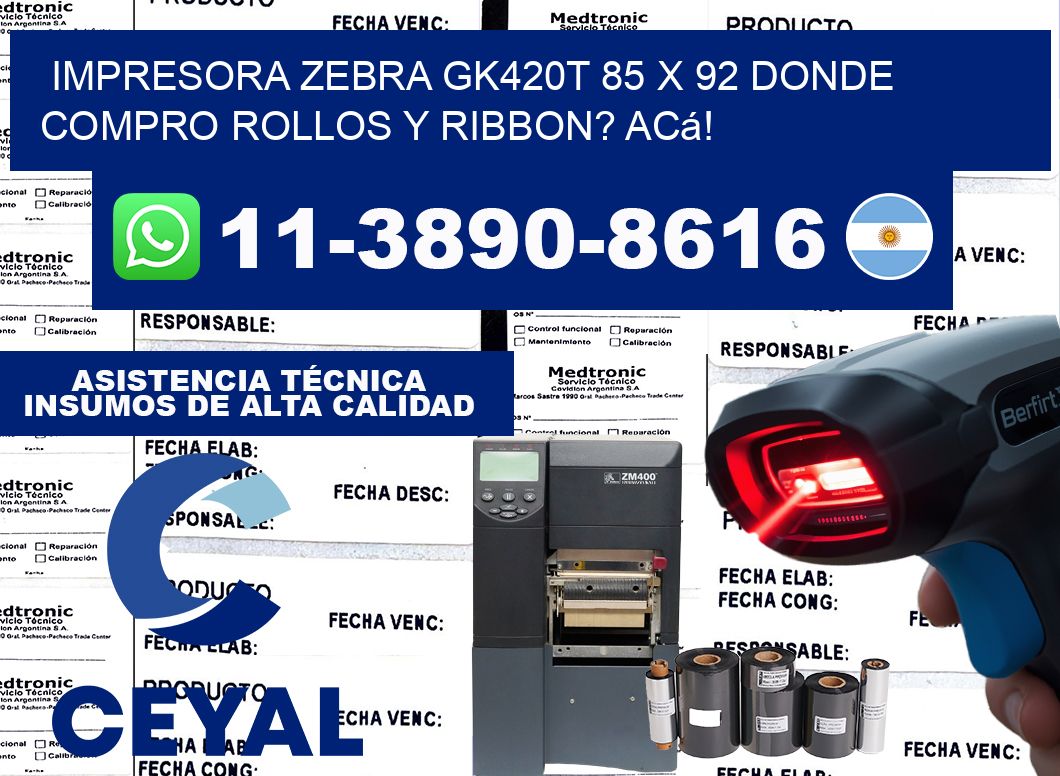 impresora zebra gk420t 85 x 92 Donde compro rollos y ribbon? Acá!