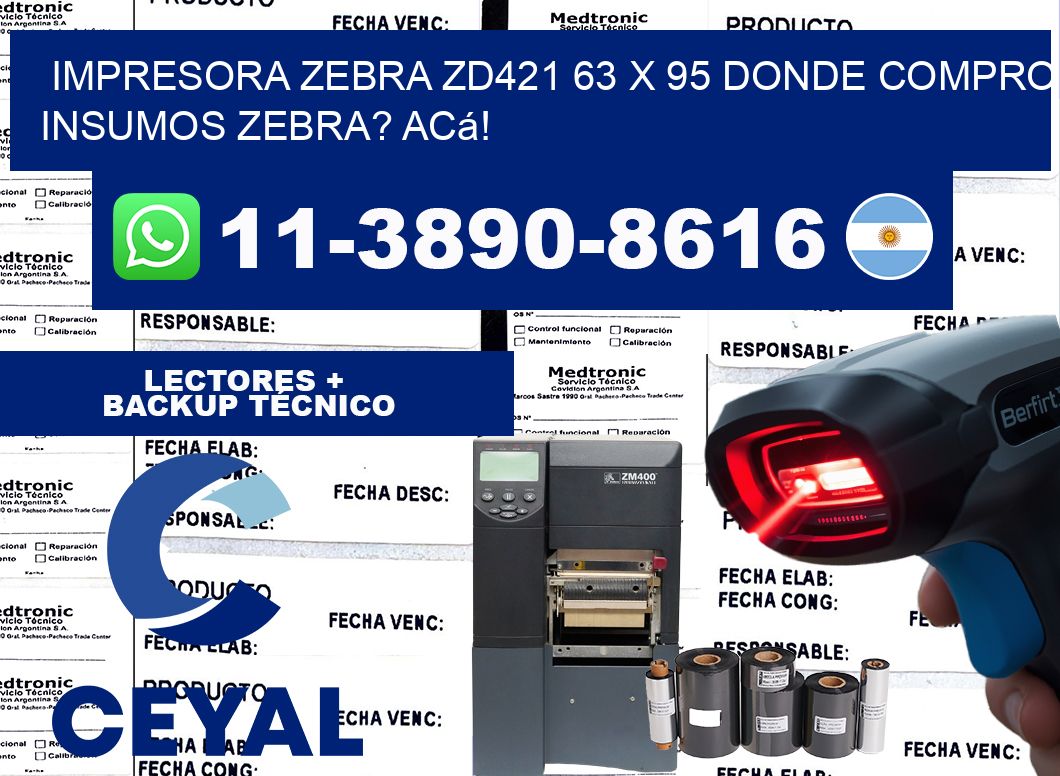 impresora zebra zd421 63 x 95 Donde compro insumos zebra? Acá!