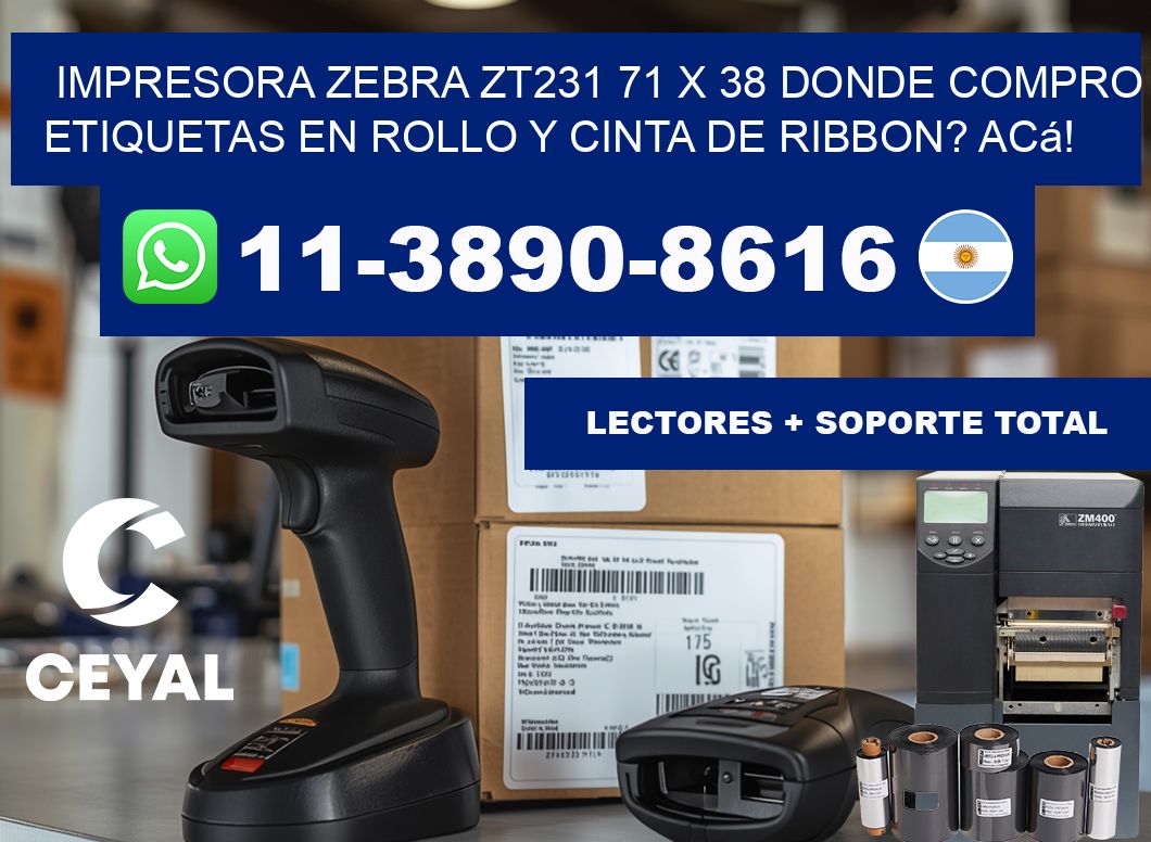 impresora zebra zt231 71 x 38 Donde compro etiquetas en rollo y cinta de ribbon? Acá!