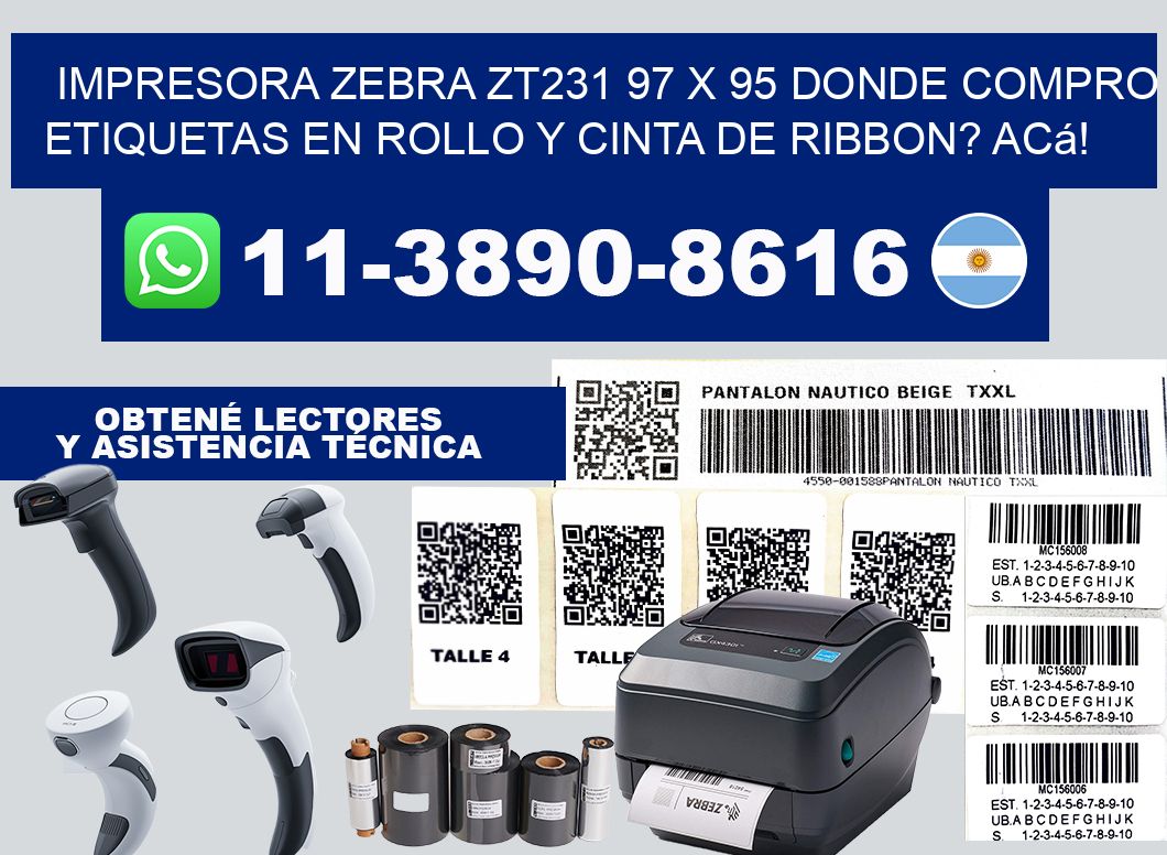 impresora zebra zt231 97 x 95 Donde compro etiquetas en rollo y cinta de ribbon? Acá!