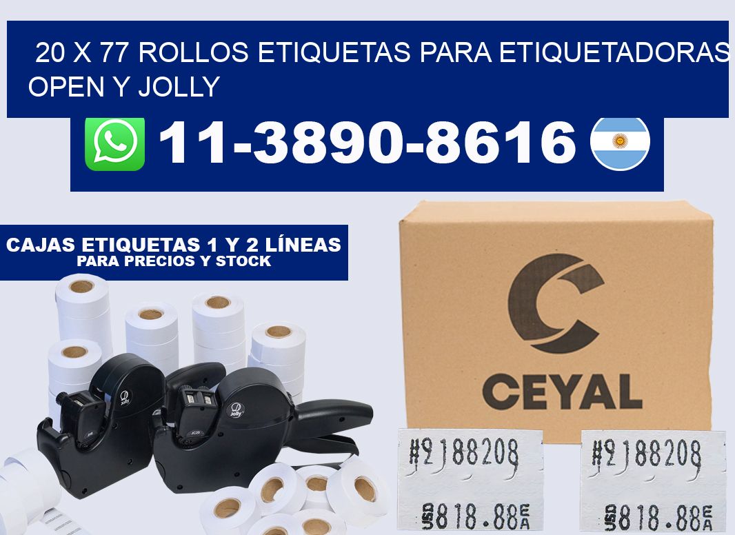 20 x 77 Rollos etiquetas para etiquetadoras open y jolly