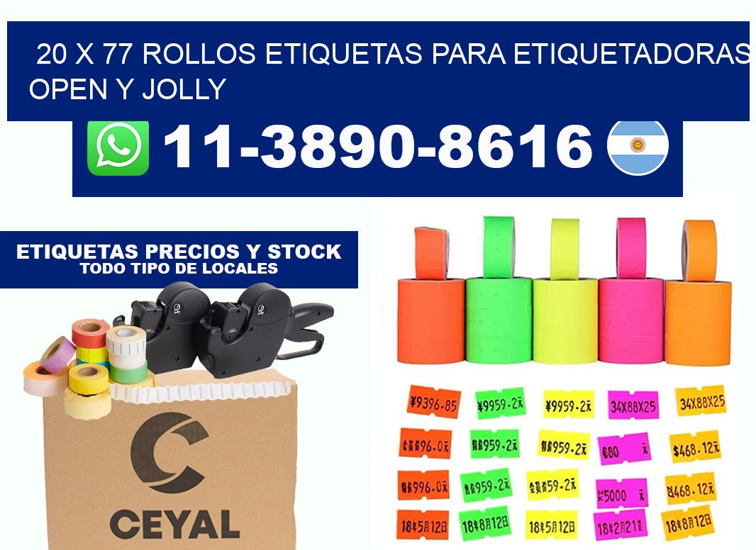 20 x 77 Rollos etiquetas para etiquetadoras open y jolly