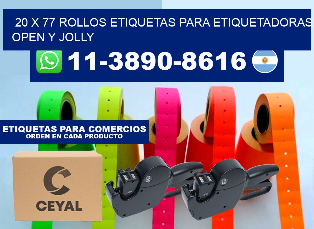 20 x 77 Rollos etiquetas para etiquetadoras open y jolly
