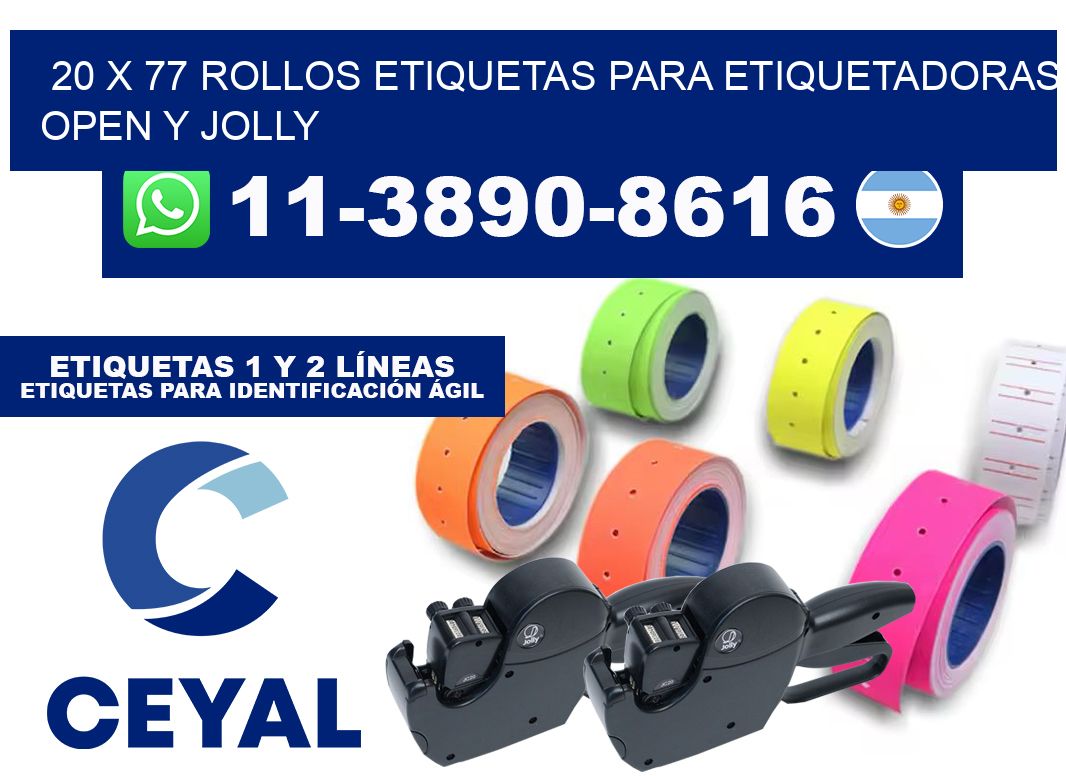 20 x 77 Rollos etiquetas para etiquetadoras open y jolly