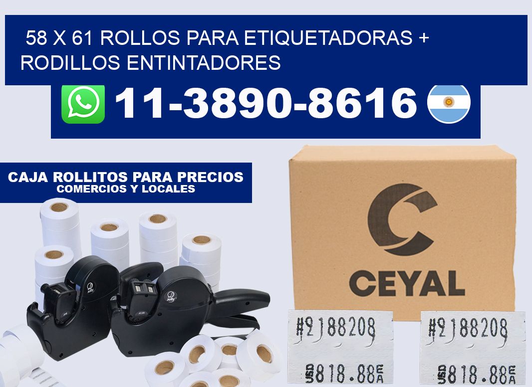 58 x 61 rollos para etiquetadoras + rodillos entintadores