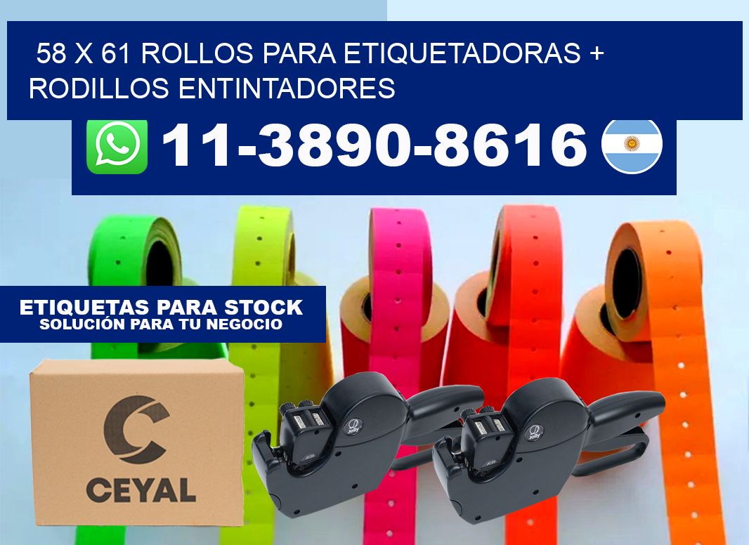 58 x 61 rollos para etiquetadoras + rodillos entintadores