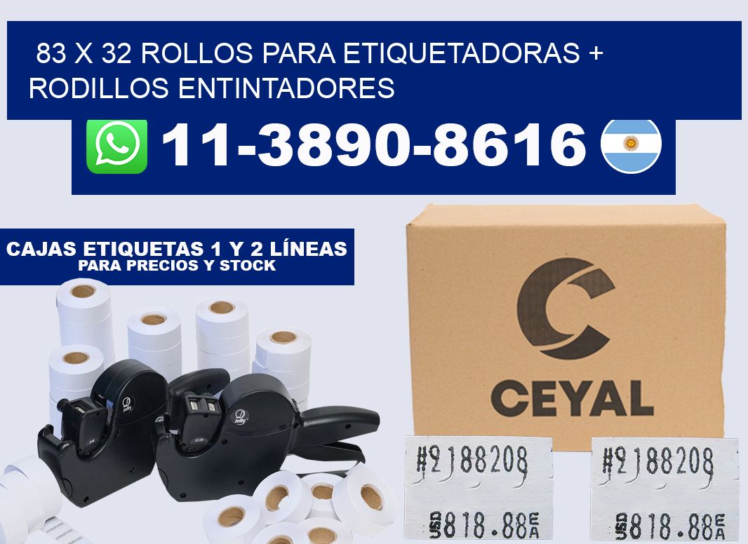 83 x 32 rollos para etiquetadoras + rodillos entintadores