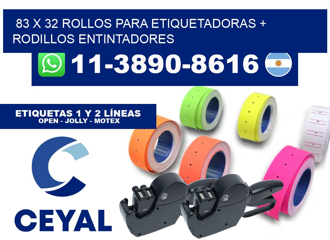83 x 32 rollos para etiquetadoras + rodillos entintadores