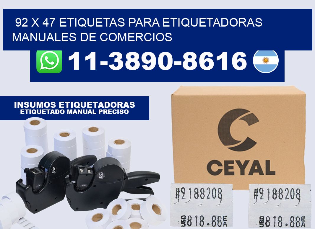 92 x 47 etiquetas para etiquetadoras manuales de comercios