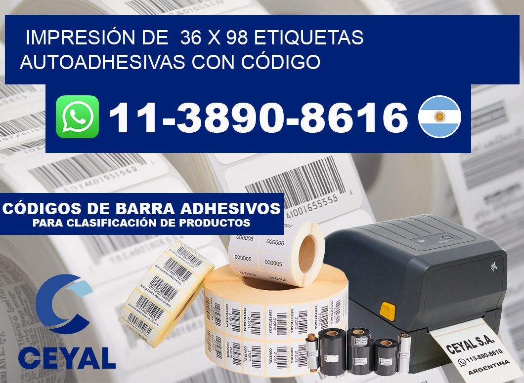 IMPRESIÓN DE  36 x 98 ETIQUETAS AUTOADHESIVAS CON CÓDIGO