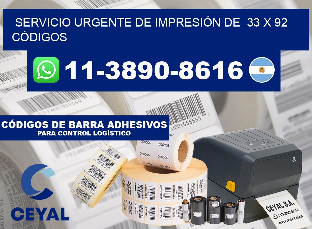 SERVICIO URGENTE DE IMPRESIÓN DE  33 x 92 CÓDIGOS
